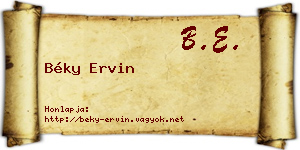Béky Ervin névjegykártya